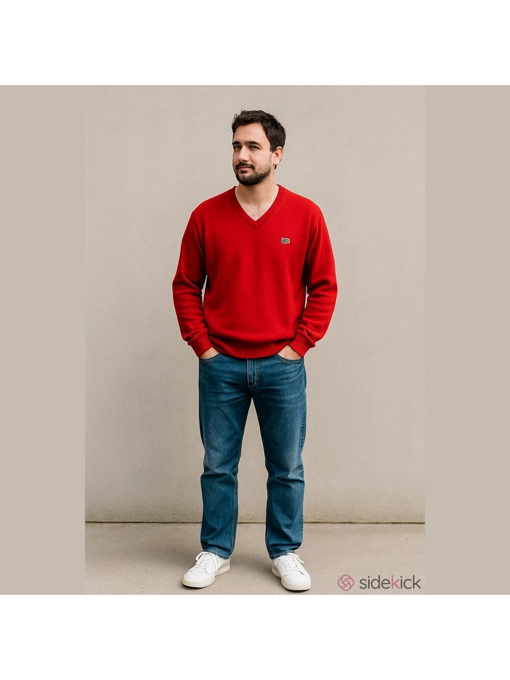 Vintage Lacoste Men's Red V-Neck Wool Blend Sweater